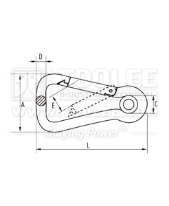 300 6106 Snap Hook with Eyelet Asymmetric Oblique Angle Drawing