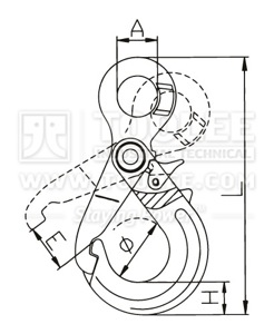 300 1214 Safety Hook Eye Type With Self Locking Grip Latch G80 drawing