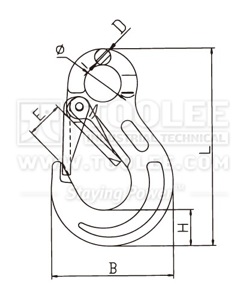 300 1223 Sling Hook Eye Type with Safety Latch European Type G80 drawing
